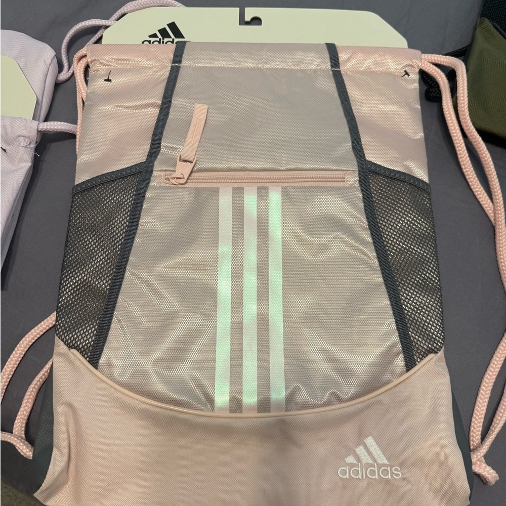 Adidas Light Pink and Gray Drawstring Bag